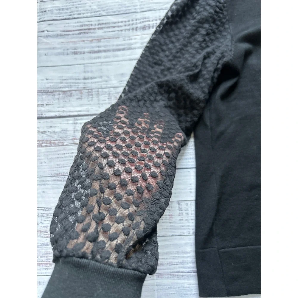 Catherine Malandrino Sweater Women Black Mesh Dot Puff Sleeve Mock Neck Size M
